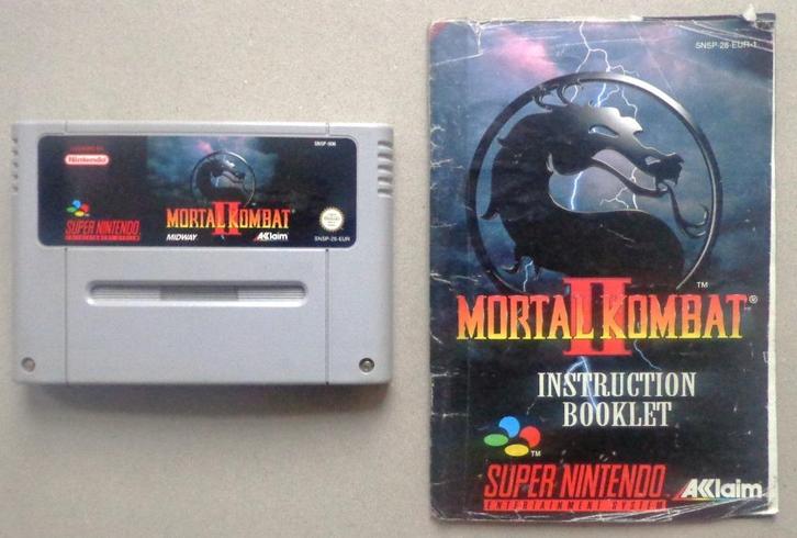 Mortal Kombat 2 voor de Europese Super Nintendo + boekje, Spelcomputers en Games, Games | Nintendo Super NES, Gebruikt, Vechten