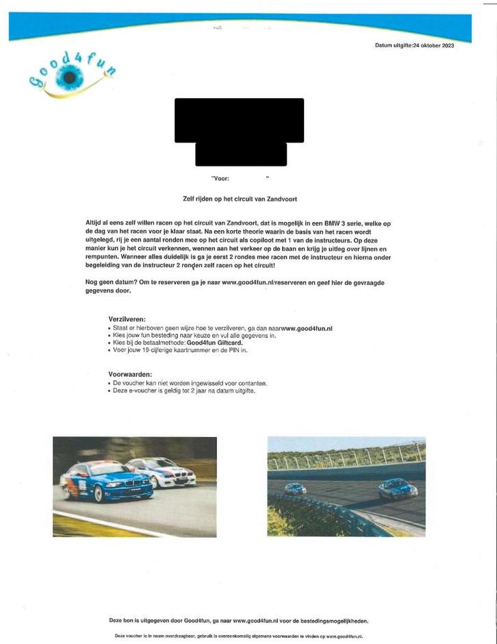 BMW rijden circuit Zandvoort, Tickets en Kaartjes, Kortingen en Cadeaubonnen, Eén persoon, Overige typen, Cadeaubon