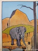 Dierentuin oude schoolplaat uit Frankrijk litho op canvas., Antiek en Kunst, Ophalen of Verzenden