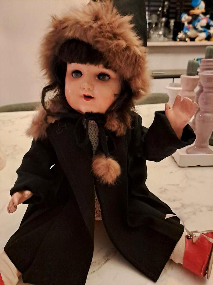 Antieke Pop Jaren 20 Compositie/Papier Maché, Verzamelen, Poppen, Ophalen of Verzenden