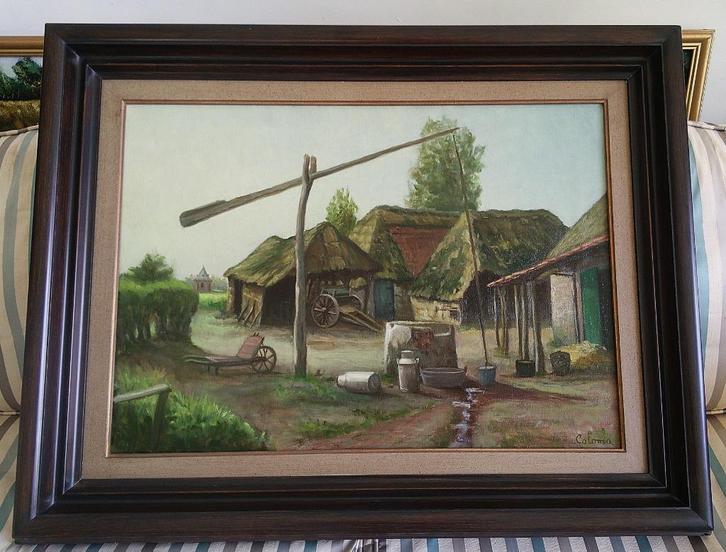 Boerderij aan Hegge te Weelde 1979 - Coloma Swaan (1916-2007, Antiek en Kunst, Kunst | Schilderijen | Klassiek, Ophalen of Verzenden