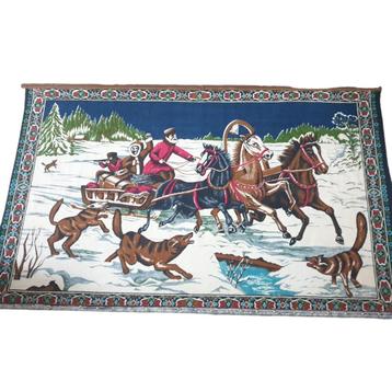 Wandkleed winters tafereel wolvenjacht velvet groot vintage beschikbaar voor biedingen