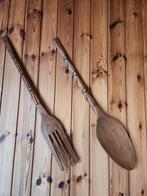 Vintage / brocante grote houten lepel en vork, Ophalen of Verzenden, Zo goed als nieuw