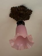 Vintage Antiek Oude Plafondlamp Roze Glas, Huis en Inrichting, Lampen | Plafondlampen, Ophalen of Verzenden, Gebruikt, Glas