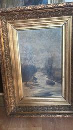 Winterlandschap Olieverf In Schitterende Gouden Lijst, Antiek en Kunst, Ophalen