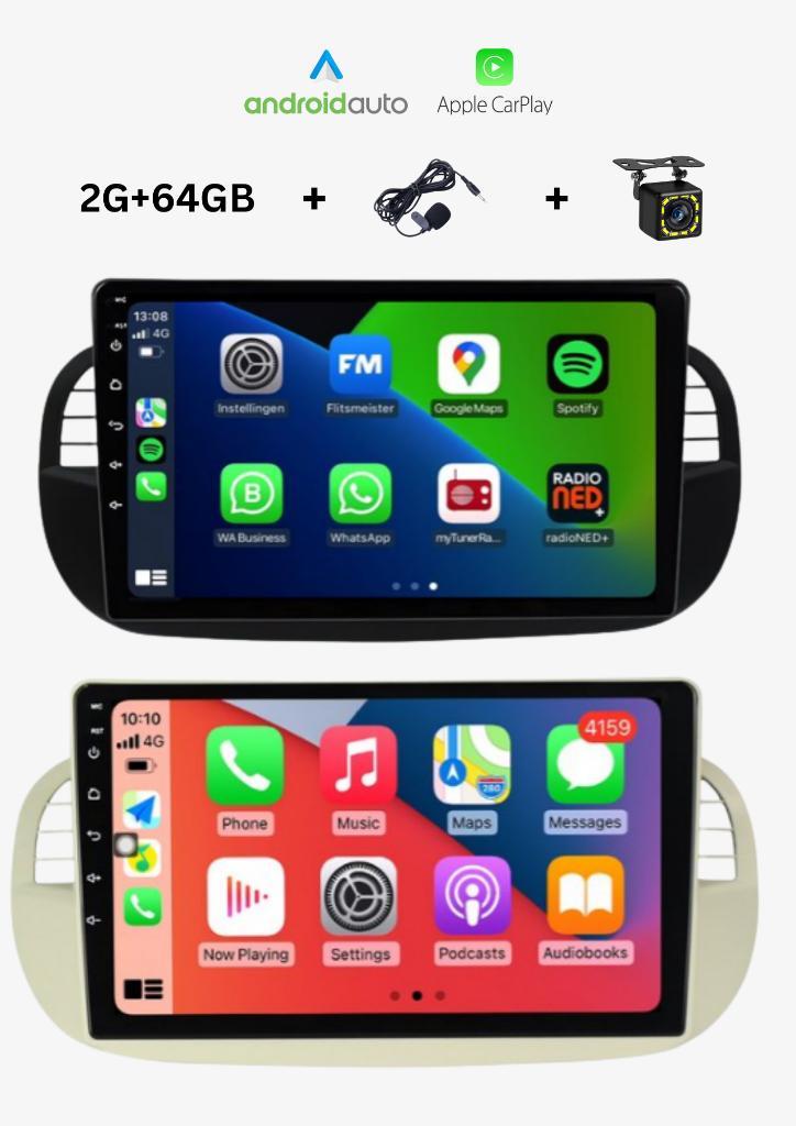 Fiat 500 Carplay 7/9 INCH (MET GARANTIE) 2007-2015 (INBOUW), Auto diversen, Autonavigatie, Nieuw, Ophalen of Verzenden