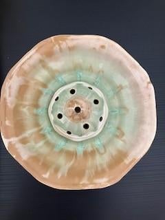 Vintage bloemenschaal aardewerk, Gebruikt, Schaal, Rond, Ophalen of Verzenden