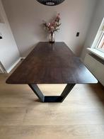 Eiken eettafel 208x98cm - Donkerbruin met stalen poten, Ophalen, Gebruikt, Eikenhout, 200 cm of meer
