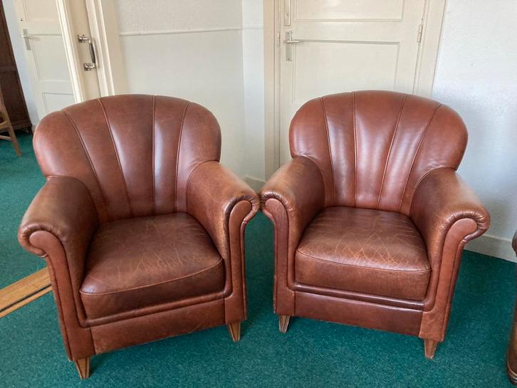 ALLEEN VANDAAG: Vintage Lederen Fauteuils - Set van 2, Huis en Inrichting, Fauteuils, Gebruikt, Leer, 75 tot 100 cm, Ophalen