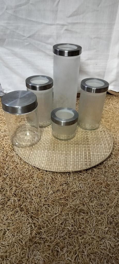 Luxe Set van 5 Glazen Voorraadpotten met RVS Deksel, Huis en Inrichting, Keuken | Keukenbenodigdheden, Zo goed als nieuw, Ophalen of Verzenden