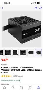 Corsair CX650 Voeding, Computers en Software, Interne voedingen, Ophalen of Verzenden, Zo goed als nieuw