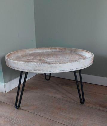 Salontafel hout D60 Ibiza boho bijzettafel wit Nieuw beschikbaar voor biedingen