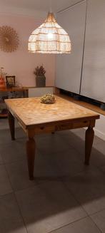 Eiken uitschuifbare tafel met houtsnijwerk 134x101 / 250x101, Ophalen, Gebruikt, Rechthoekig, 200 cm of meer