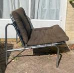 Vintage Stoel Chroom/Canvas/Leer leunstoel, Huis en Inrichting, Ophalen, Gebruikt, Bruin, Leer