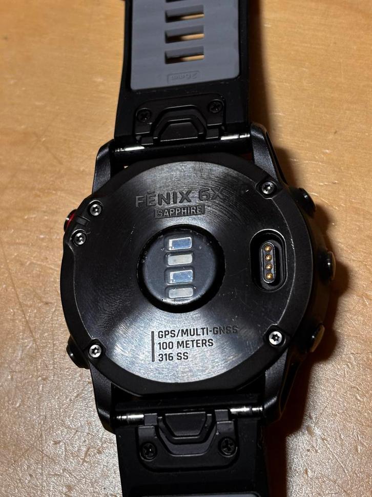 Garmin Fenix 6X Saffier 51mm - Topconditie!, Sieraden, Tassen en Uiterlijk, Sporthorloges, Zo goed als nieuw, Zwart, Afstand, Waterdicht