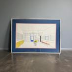 Vintage Interieur Tekening in Lijst 50x70, Ophalen