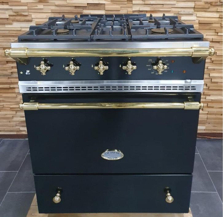 Luxe Lacanche Fornuis 70cm zwart en messing 4 pits 1 oven, Witgoed en Apparatuur, Fornuizen, Zo goed als nieuw, Vrijstaand, Gas