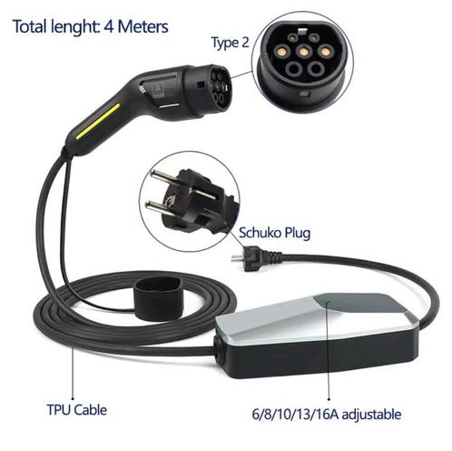 Type 2 Laadkabel - 4 Meter - 16A - Schuko, Auto diversen, Auto-accessoires, Nieuw, Ophalen of Verzenden