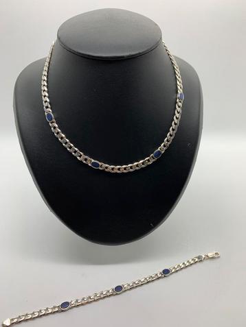 T425 Prachtige zilveren sieraden set blauwe lapis  beschikbaar voor biedingen
