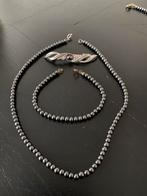 Hematiet parelketting & armbandje & broche vintage, Sieraden, Tassen en Uiterlijk, Kettingen, Ophalen of Verzenden, Zo goed als nieuw