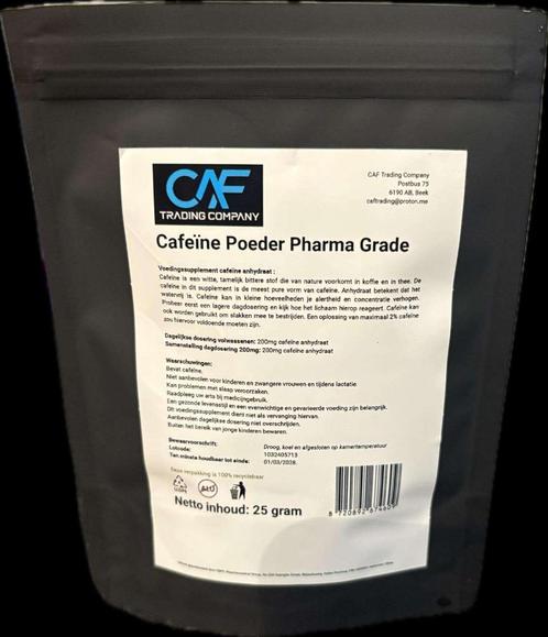 Cafeïne anhydraat poeder 25 gram pharma grade caffeine, Diversen, Levensmiddelen, Ophalen of Verzenden