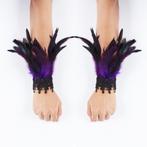 Paarse veren dames handschoenen victoriaanse burlesque punk, Verzenden, Nieuw, Handschoenen