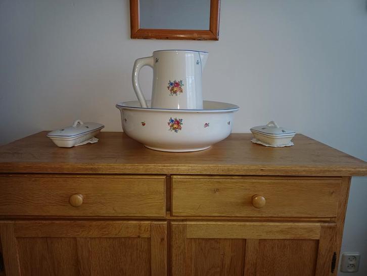 Compleet Lampetstel met Bloemenmotief, Antiek en Kunst, Curiosa en Brocante, Ophalen