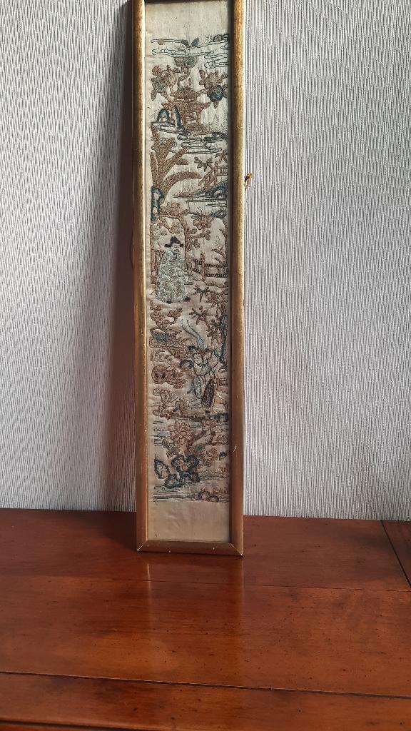 Kanton chinees mouwstuk zijde div.figuren verboden steek, Antiek en Kunst, Kunst | Niet-Westerse kunst, Ophalen of Verzenden