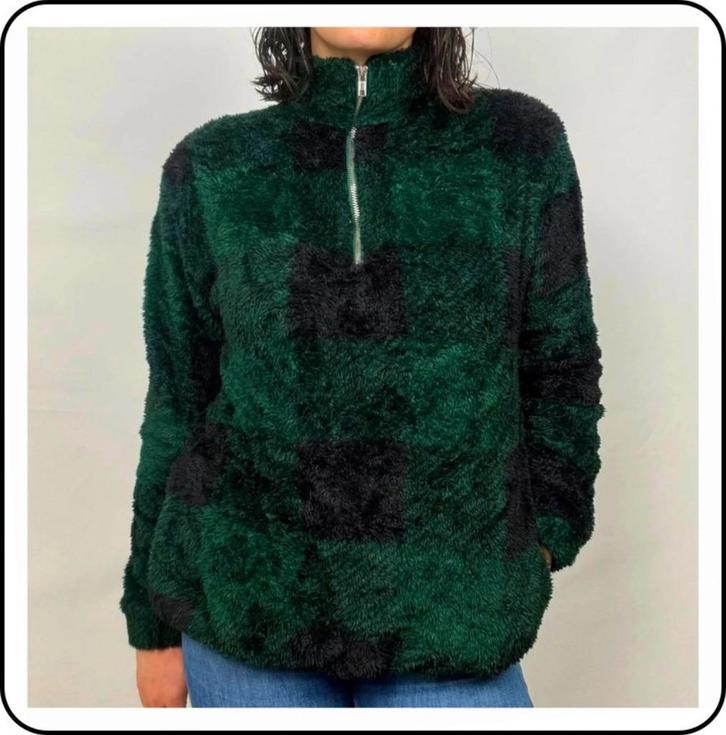 Leuke fleecetrui met halve rits, groen/zwart M, Kleding | Dames, Truien en Vesten, Gedragen, Maat 38/40 (M), Zwart, Ophalen of Verzenden