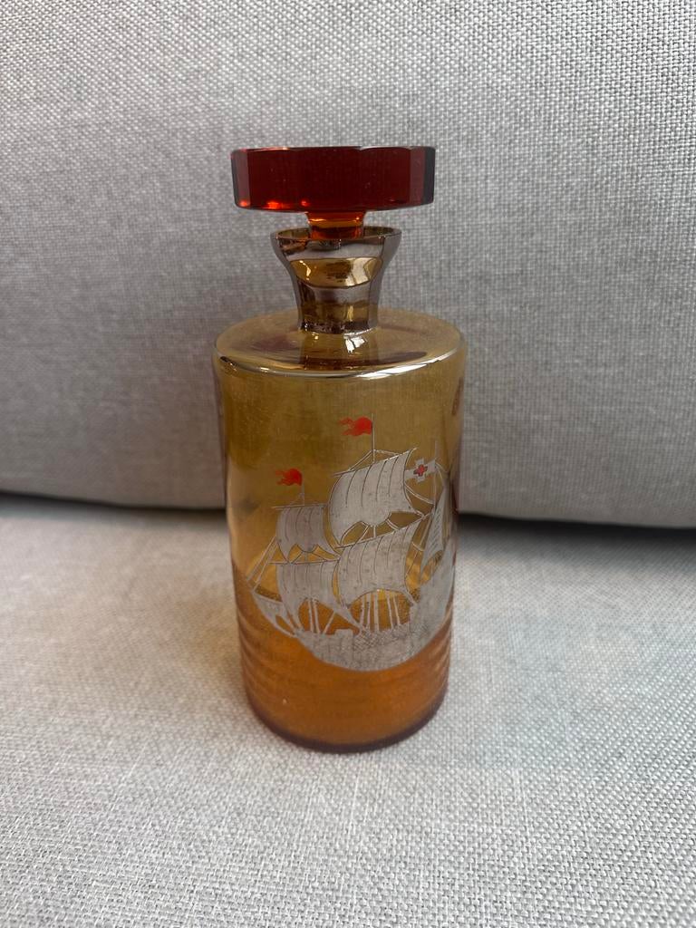 Vintage Fles met Zilveren Driemaster, Antiek en Kunst, Ophalen of Verzenden