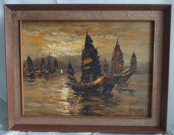 Vintage schilderij - Chinese Junkboat - Gesigneerd - 1960 beschikbaar voor biedingen