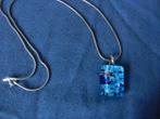 Murano Italie Blauw glazen hanger aan fijn zilveren collier, Nieuw, Blauw, Ophalen of Verzenden, Zilver