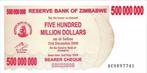 Zimbabwe bankbiljet 500.000.000 Dollars 2008, Pick 60 UNC, Verzenden, Zimbabwe, Los biljet