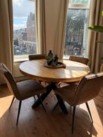 Ronde eettafel 130cm mangohout | eventueel 4 Eetkamerstoelen, Huis en Inrichting, Tafels | Eettafels, 100 tot 150 cm, Rond, Ophalen of Verzenden