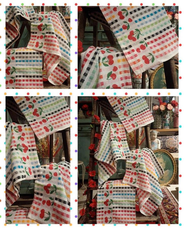 Prachtige NIEUWE retro vintage keuken handdoeken met kersjes, Huis en Inrichting, Keuken | Textiel, Nieuw, Ophalen of Verzenden