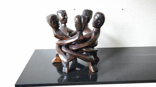 T.e.a.b Afrikaans Houten Beeld - Groep Mensen, Antiek en Kunst, Kunst | Beelden en Houtsnijwerken, Ophalen of Verzenden