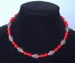 Ketting van rood natuursteen met strassbedels, Info.adorabeads@gmail.com, Want 18 Hoogvliet, Adorabeads, Verzenden