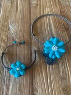 Ketting met bijpassende armband turquoise steen bloem, Blauw, Ophalen of Verzenden, Zo goed als nieuw, Steen of Mineraal