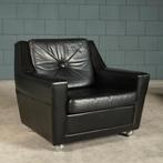 Vintage lederen fauteuil – zwart – jaren 70, Huis en Inrichting, Fauteuils, Vintage, 75 tot 100 cm, Ophalen of Verzenden, Zo goed als nieuw