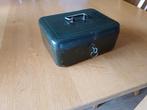 Oud donkergroen geldkistje met bies, Ophalen, Gebruikt, Metaal of Blik, Overige thema's