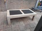 salontafel whitewas eiken met leistenen inlegbladen, Ophalen, Gebruikt, 100 tot 150 cm, Eikenhout