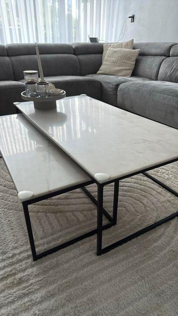 Set van 2 Marmeren Tafels Wit - Giga meubel