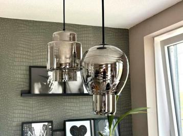 Designers hanglamp zwart met smoke - spiegel glas 3-lichts 