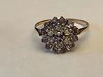Gouden Rozet Ring met Amethist en Diamant - Maat 18, Verzenden, Zo goed als nieuw, 17 tot 18, Met edelsteen