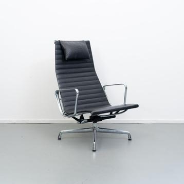 ACTIE! 6x Vitra Eames EA 124 Fauteuil Zwart Leer - Chroom beschikbaar voor biedingen