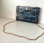 Elegante Zwart/Grijze Avondtasje met Gouden Ketting, Ophalen of Verzenden, Zo goed als nieuw, Zwart, Avondtasje