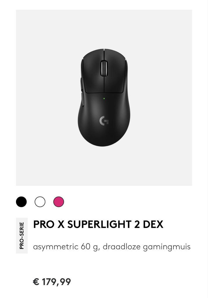 Logitech PRO X SUPERLIGHT DEX [Nieuw], Computers en Software, Muizen, Nieuw, Muis, Rechtshandig, Draadloos, Ergonomisch, Gaming muis