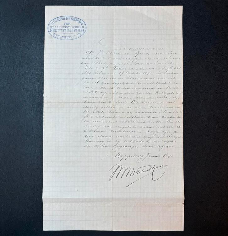 Brief SS over aanstelling tot buitengewoon opzichter (1891), Verzamelen, Spoorwegen en Tramwegen, Gebruikt, Trein, Ophalen of Verzenden