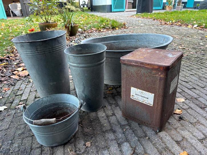Vintage verzameling: emmers, teil en blik, Antiek en Kunst, Curiosa en Brocante, Ophalen of Verzenden