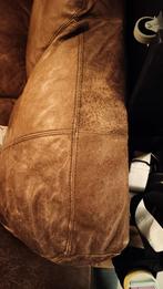 Leren bank + poef - Gebruikt met gebruikerssporen, Ophalen, Gebruikt, Vintage, Driepersoons